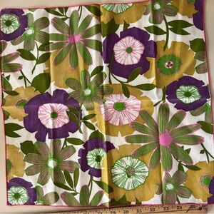 Vintage textile tea towel or napkin 60’s or 70’s floral print retro set of 2